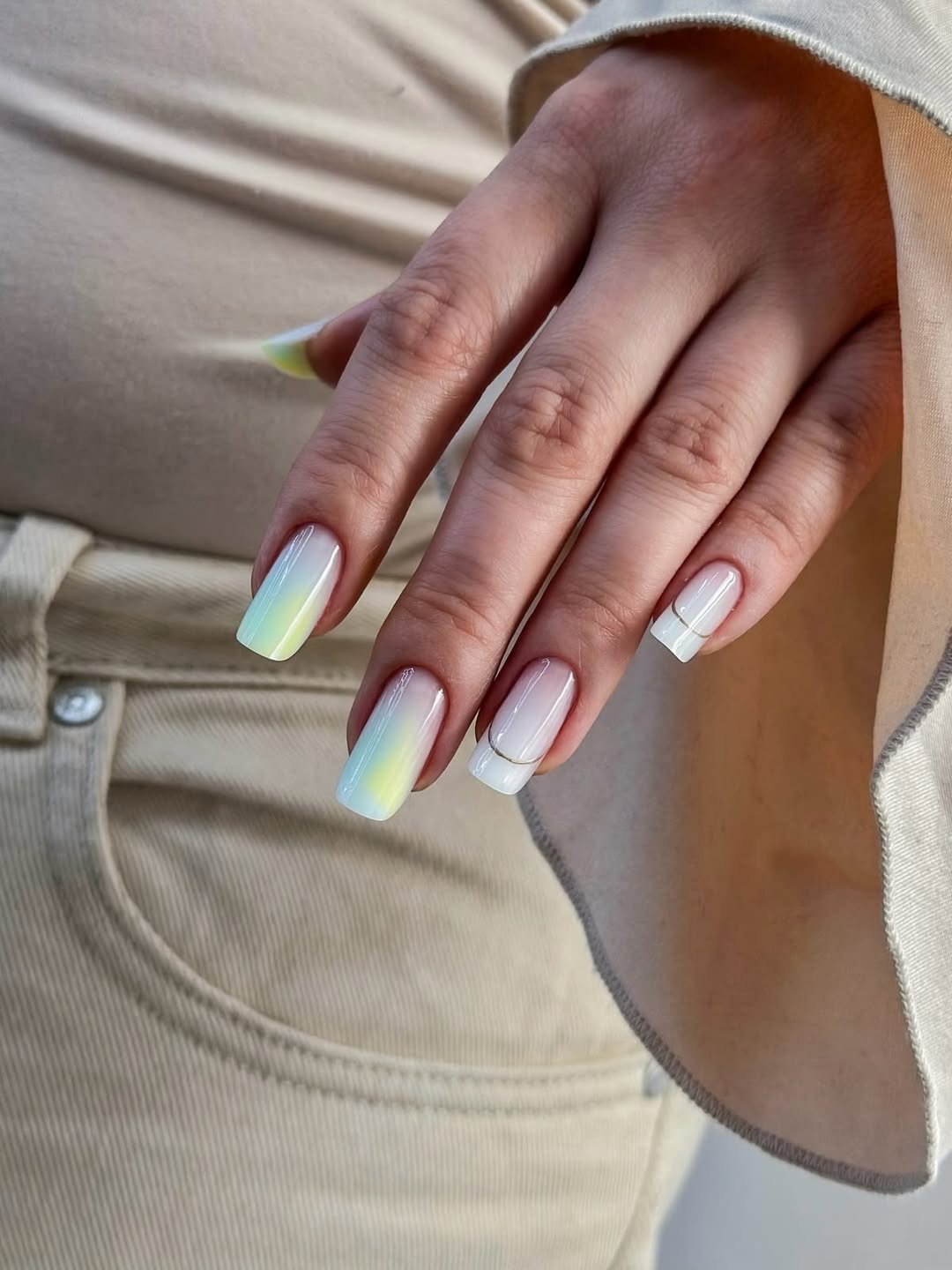Pastel Ombre Square Nails With Gold Accent