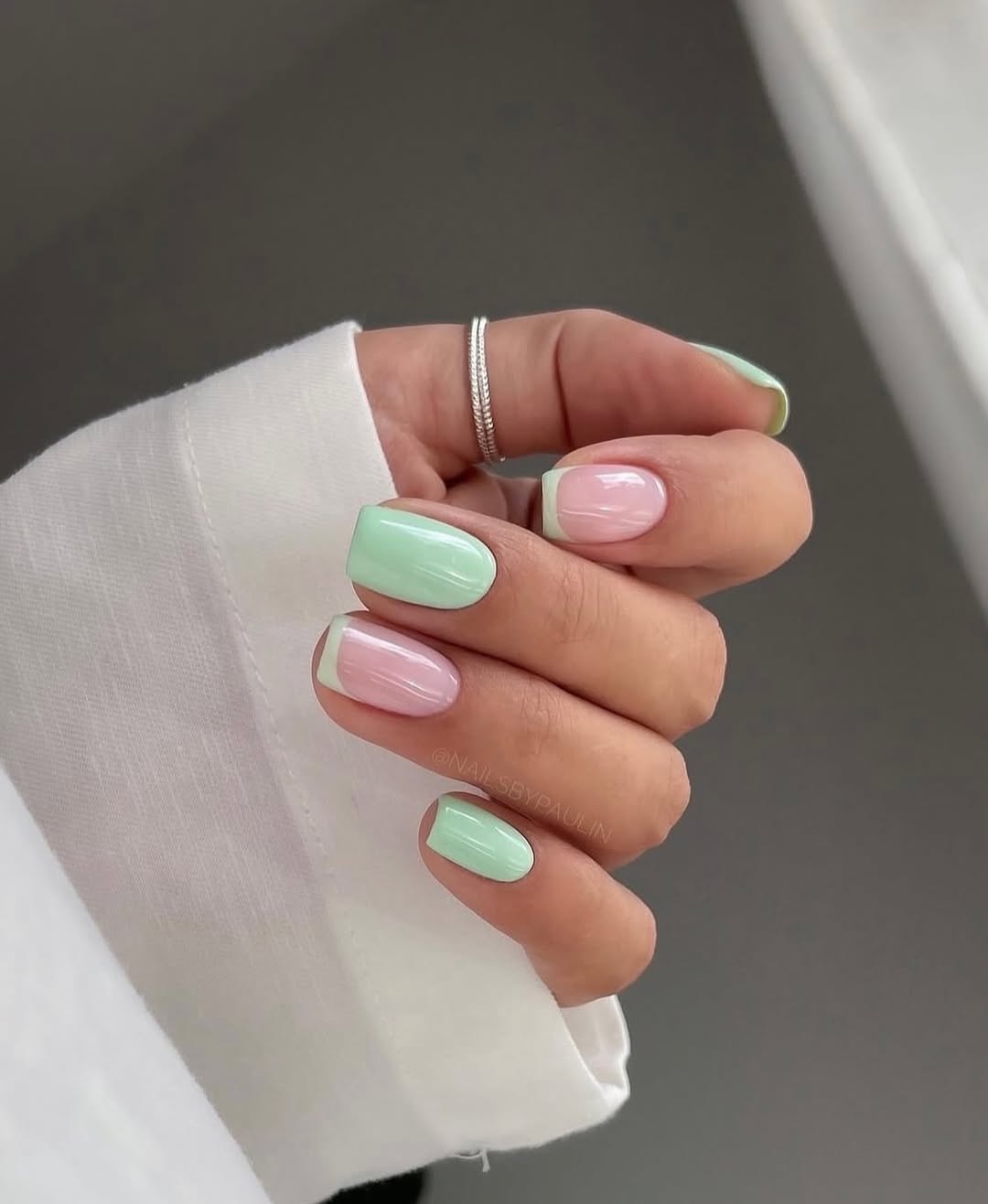 Pastel Pink and Mint Short French Tips