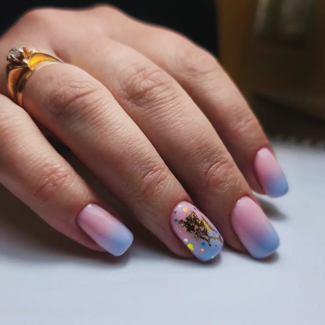 Pastel Pink Blue Ombre With Gold Flake Accent
