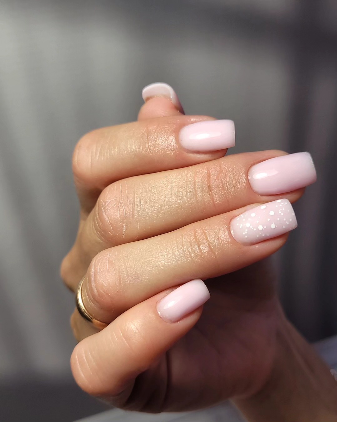 Pastel Pink Dotted Accent Short Square Nails