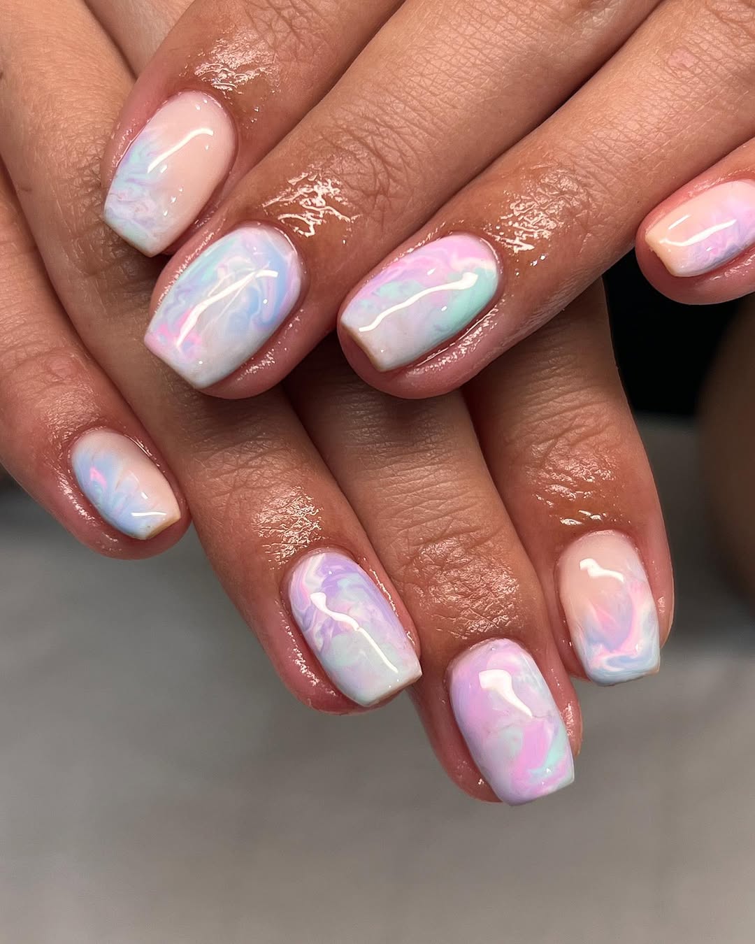 Pastel Swirl Glossy Medium Squoval Nails