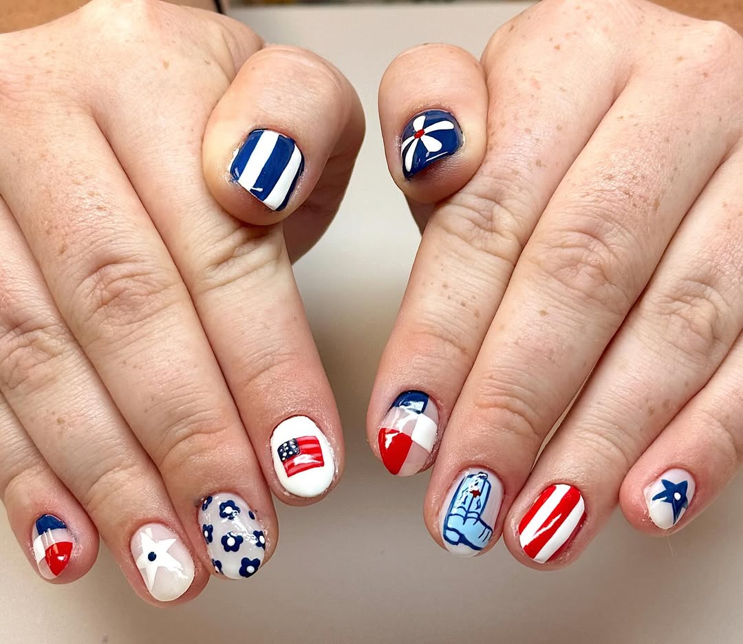 Patriotic Americana Mix And Match Nail Art