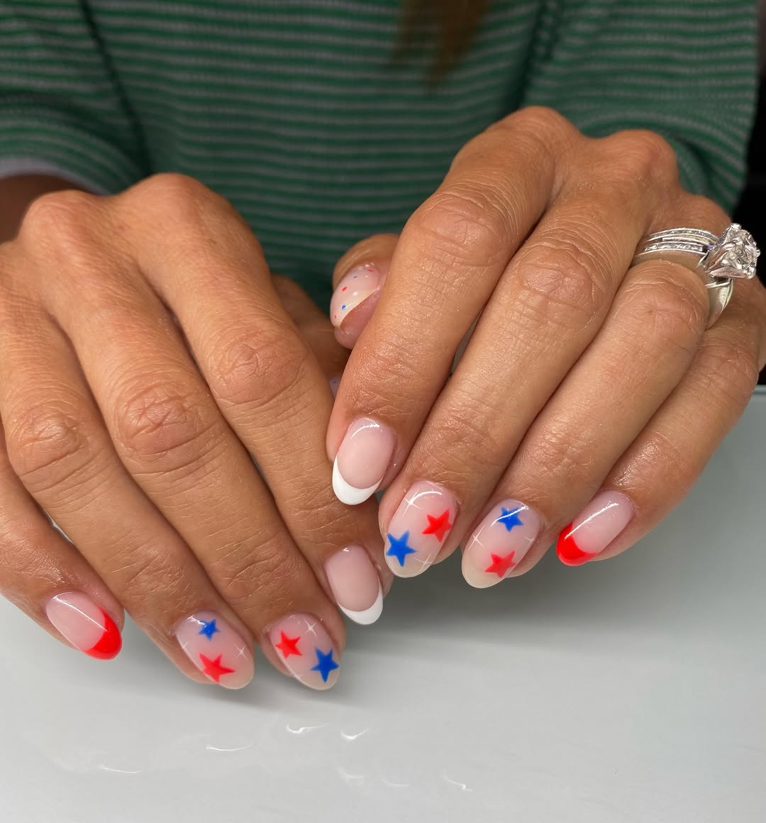 Patriotic Playful Star And French Tips