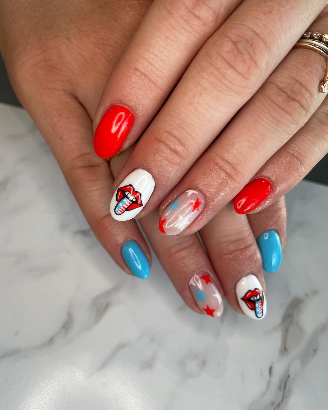 Patriotic Pop Art Mismatched Almond Nails