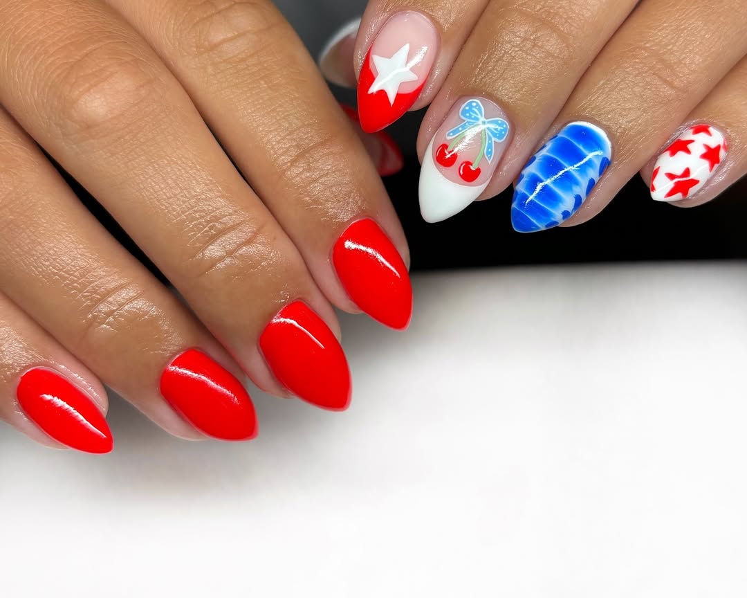 Patriotic Red White and Blue Stiletto Art