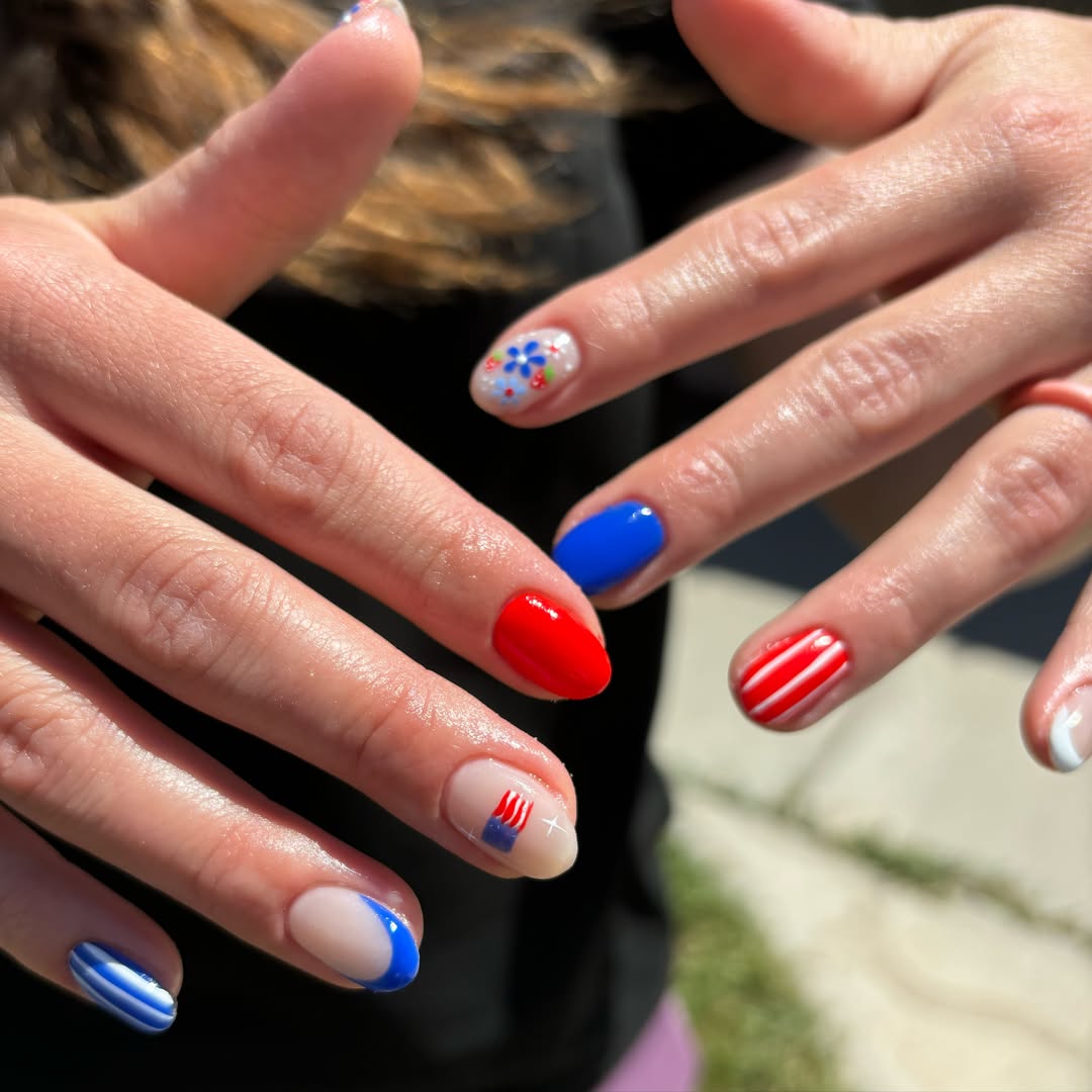 Patriotic Red White Blue Mix and Match Nails