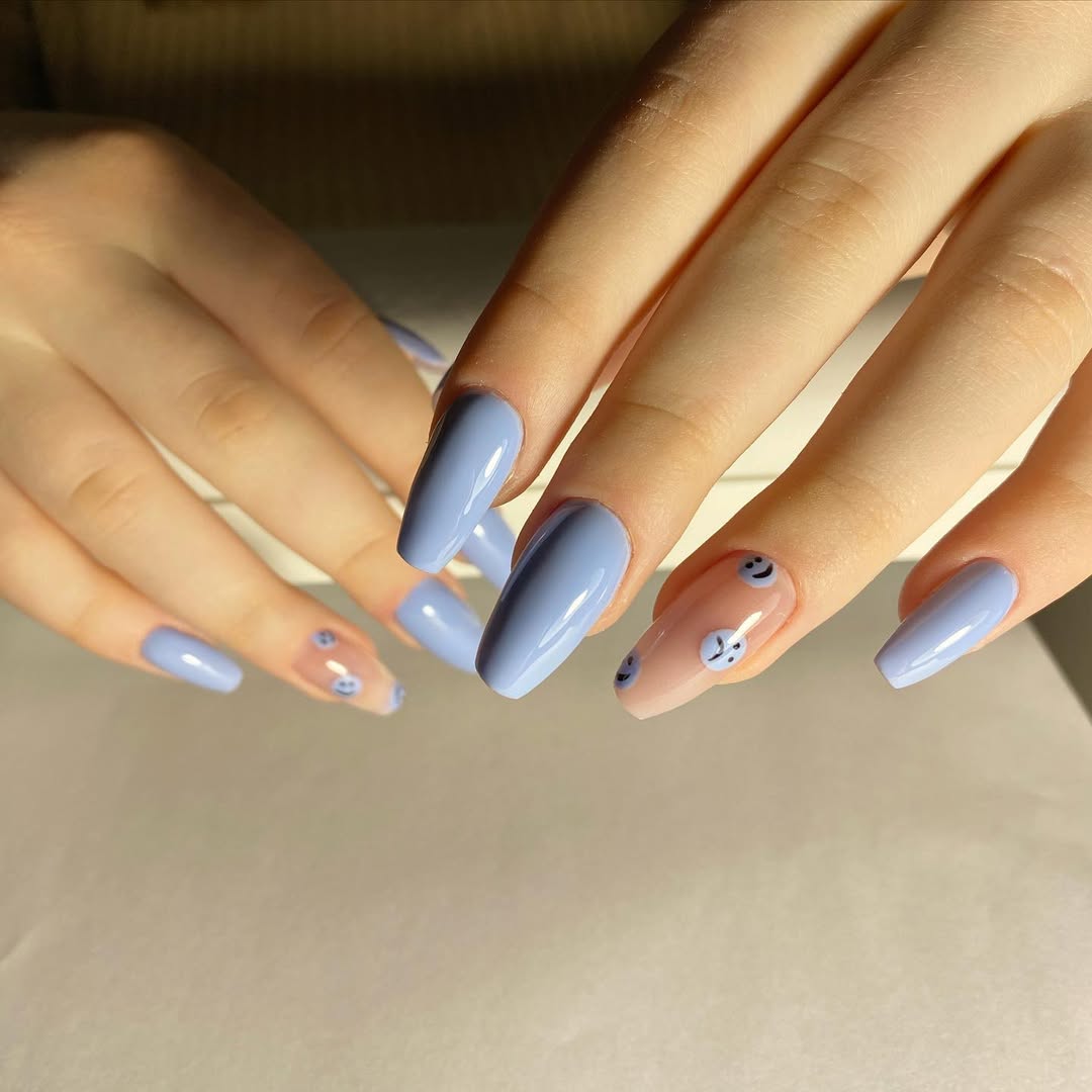 Periwinkle Smiley Face Barely There Nails