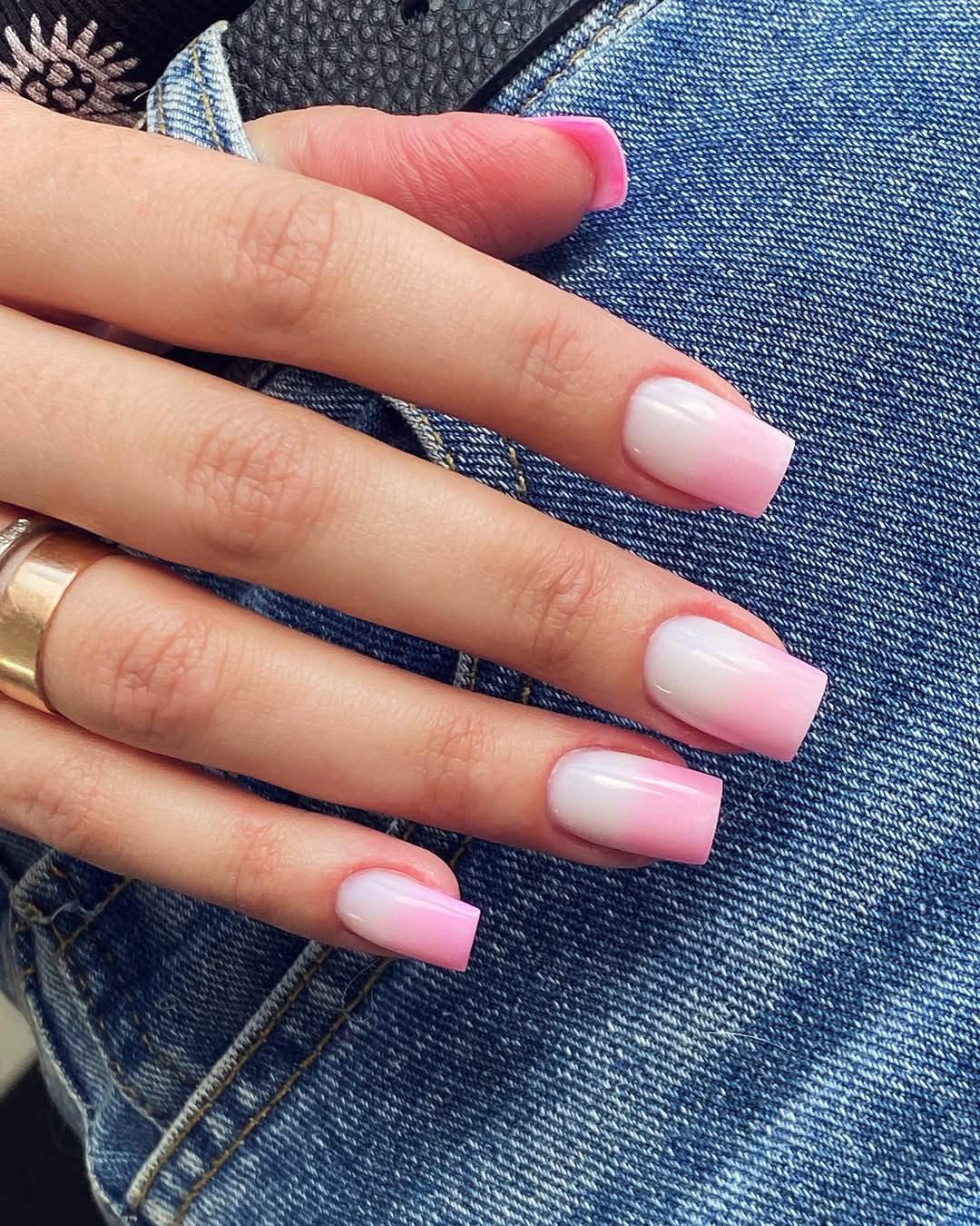 Pink and White Glossy Ombre Square Nails