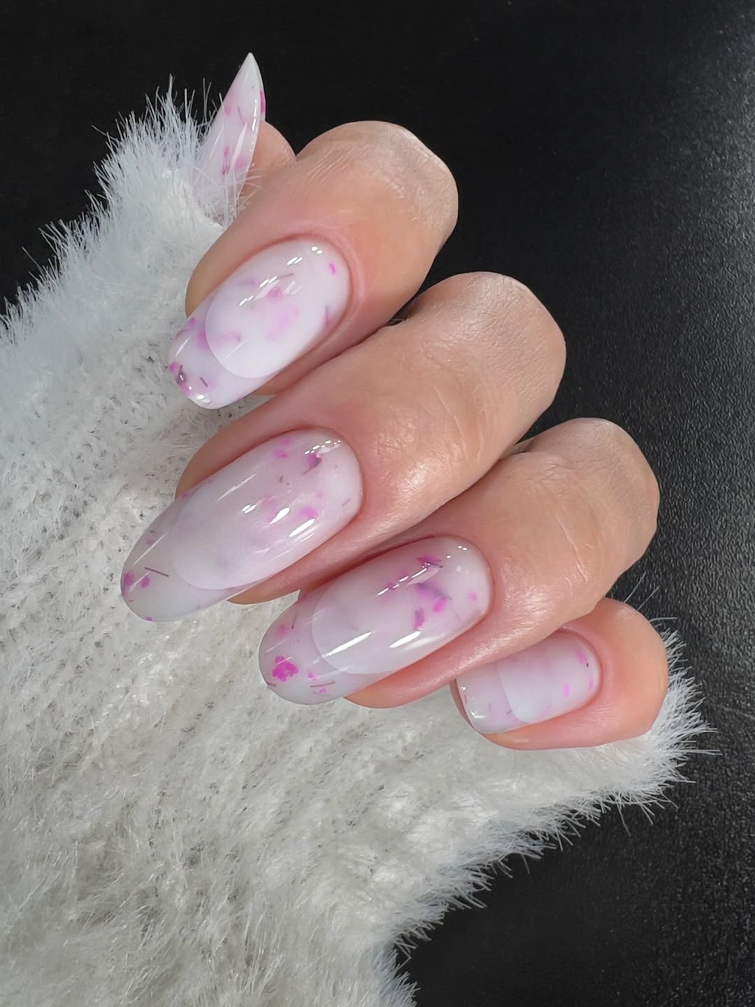 Pink Floral Encapsulated Jelly Almond Nails