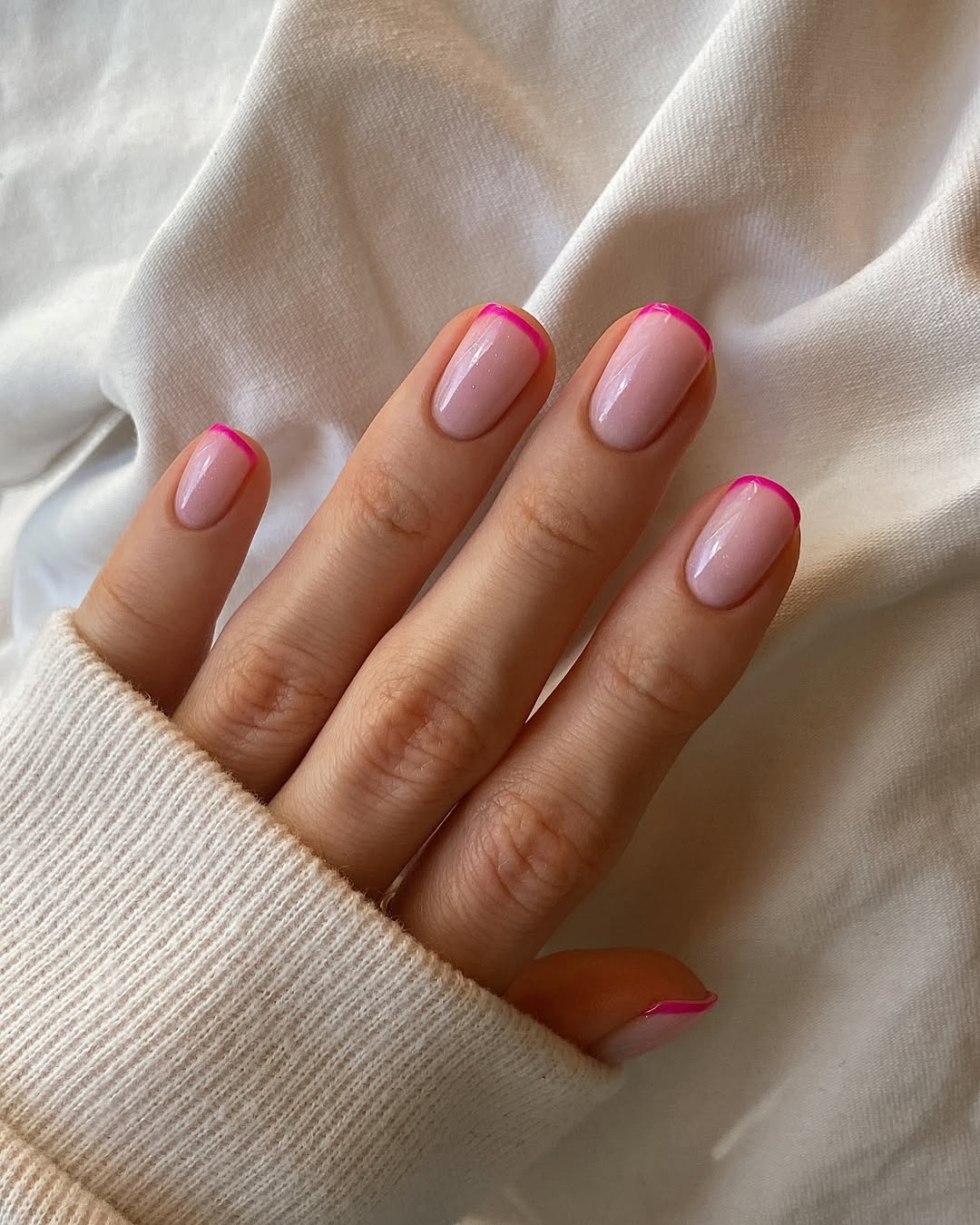 Pink French Tips With Sheer Nude Base