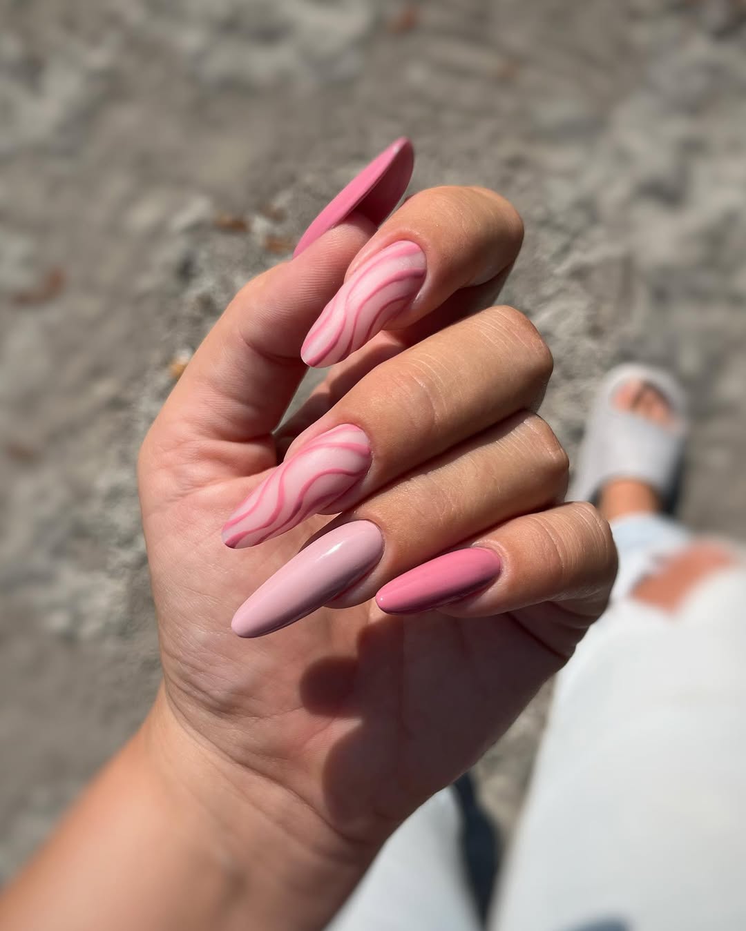 Pink Swirled Wavy Coffin Nails with Mismatched Solids