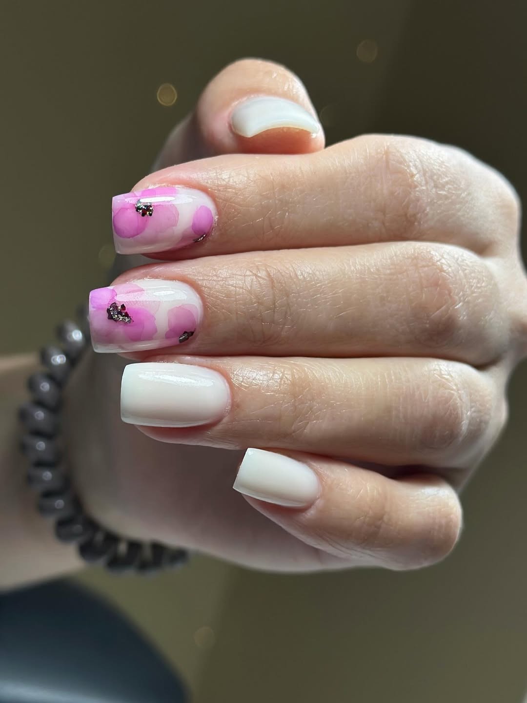 Pink Watercolor Blooms with Silver Flakes