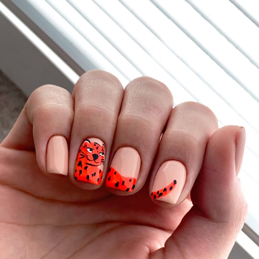 Playful Orange Watermelon Character Nails