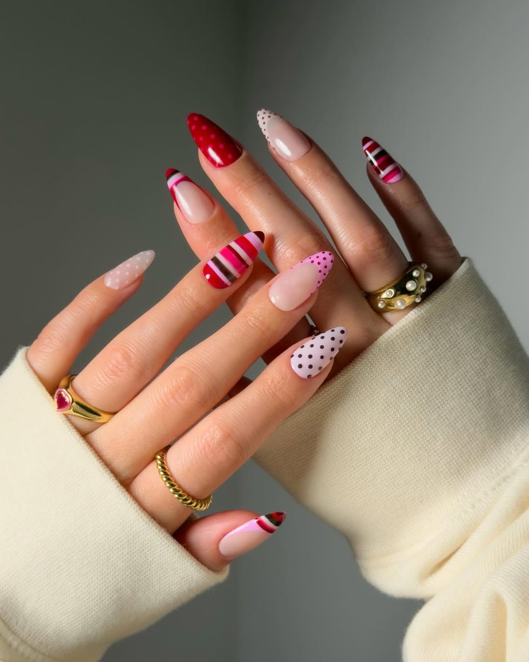 Playful Polka Dot and Striped Holiday Vacation Nails