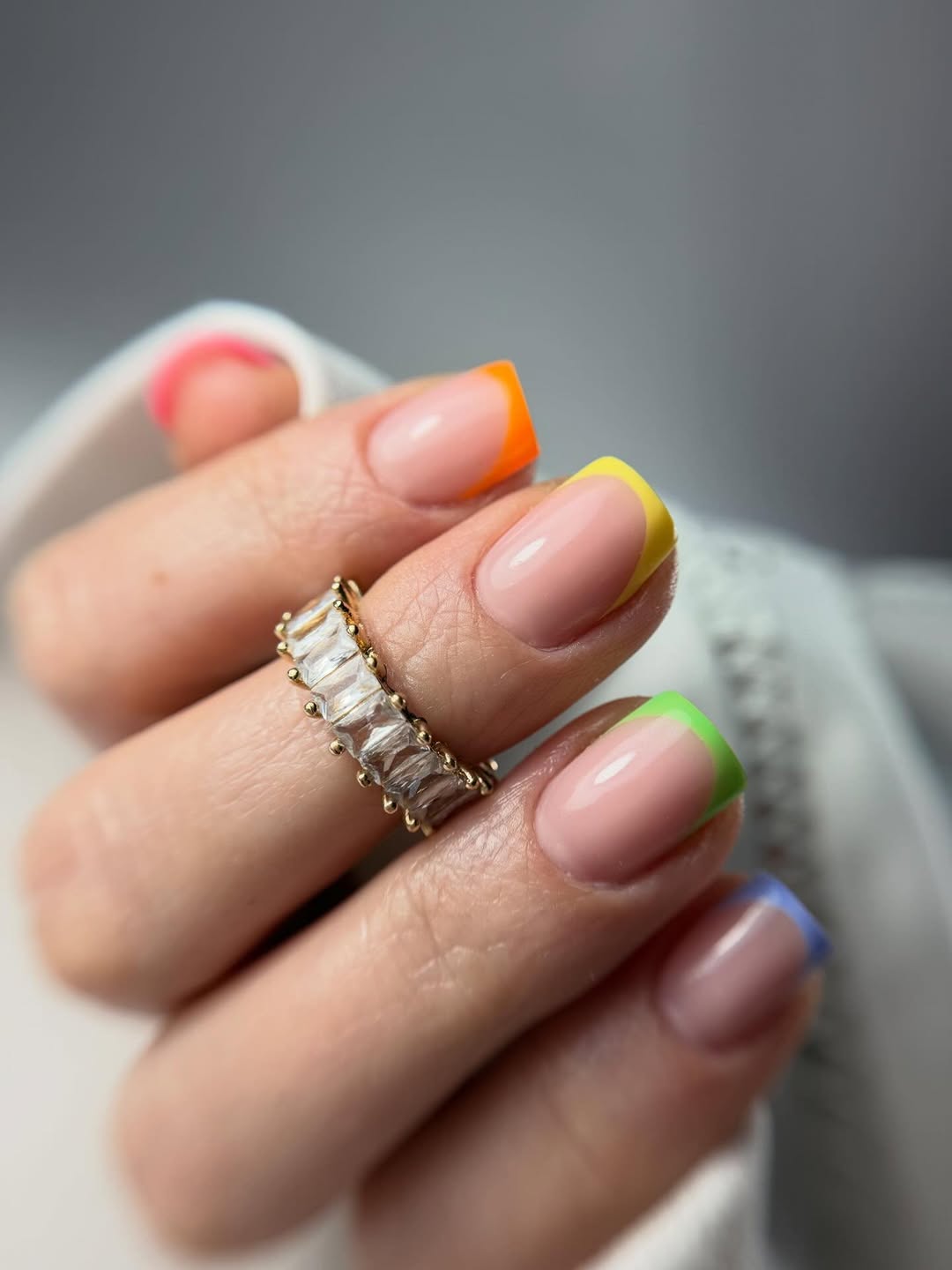 Rainbow Bright Color Blocked French Tip Nails