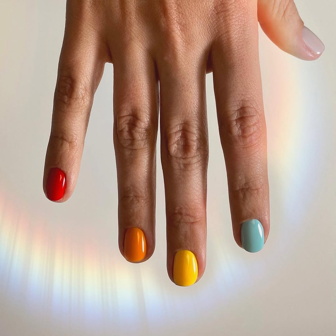 Rainbow Bright Short Gel Nails