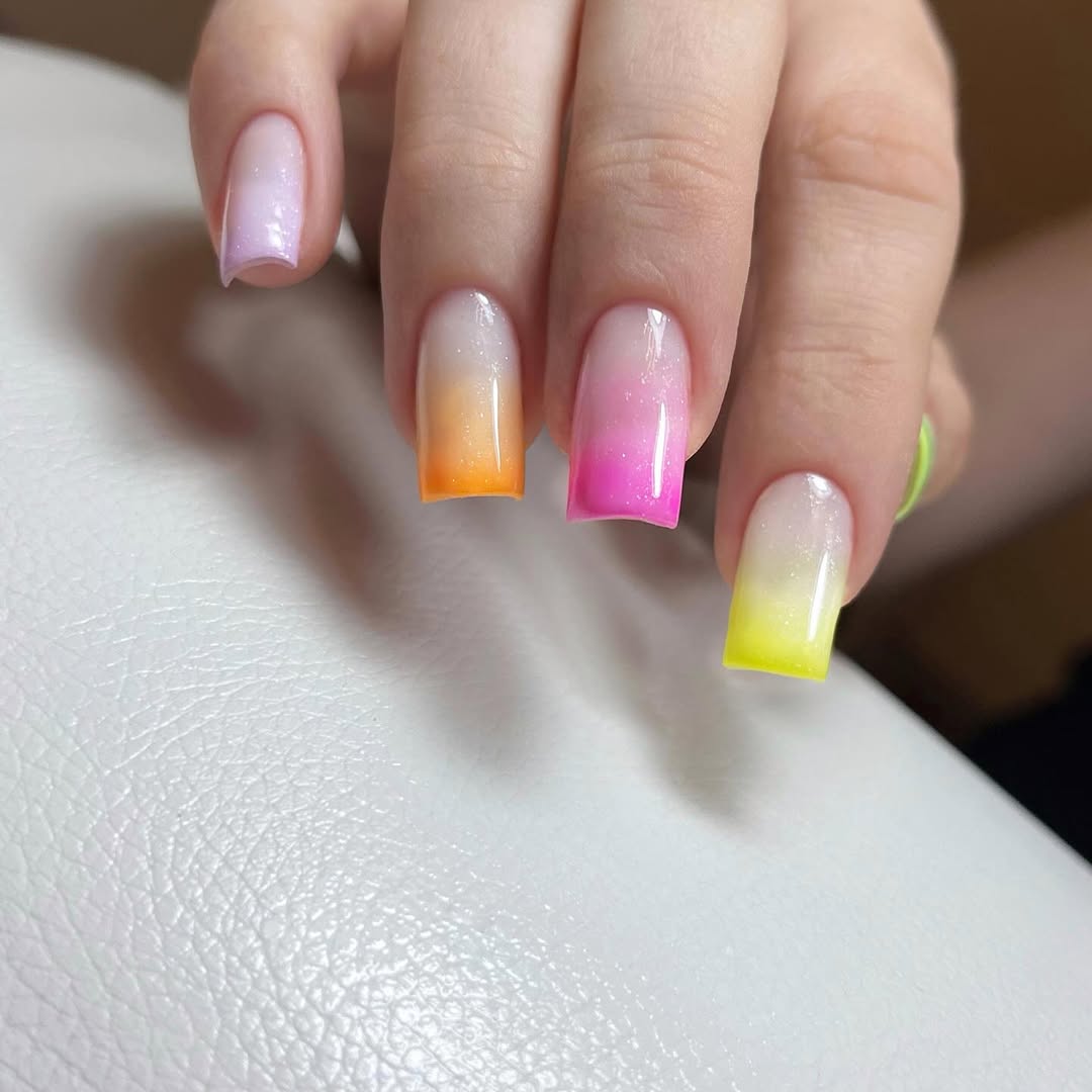 Rainbow Ombré Milky Jelly Square Tip Nails