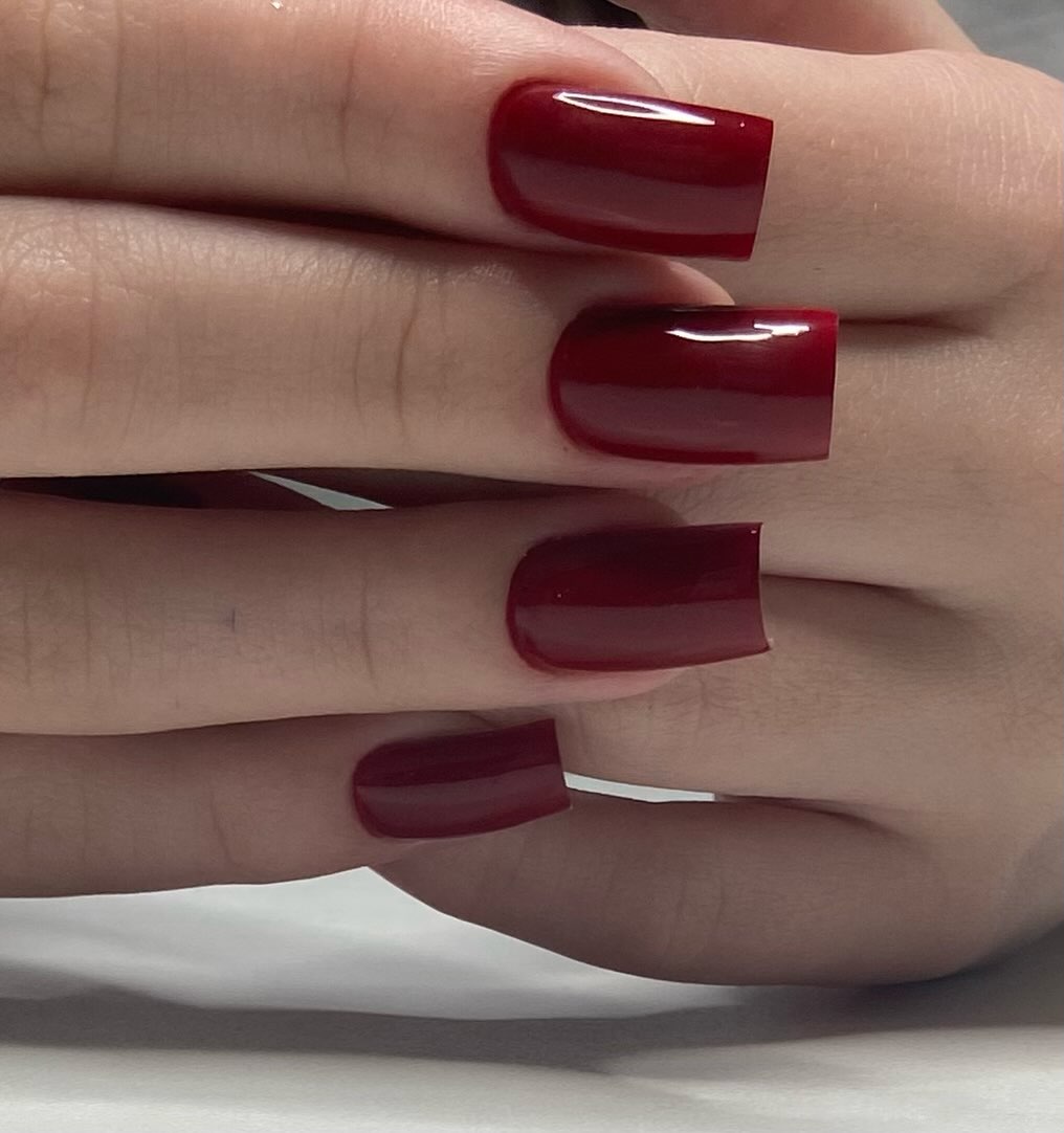 Rich Burgundy Glossy Square Nails