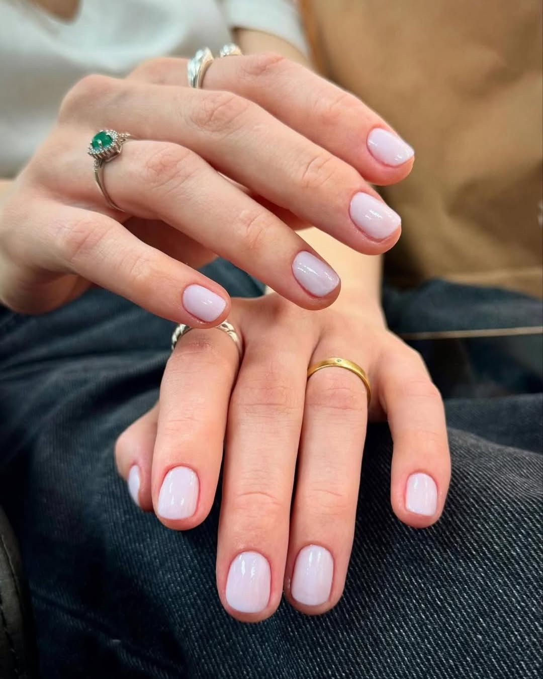 Sheer Lavender Glossy Short Squoval Nails