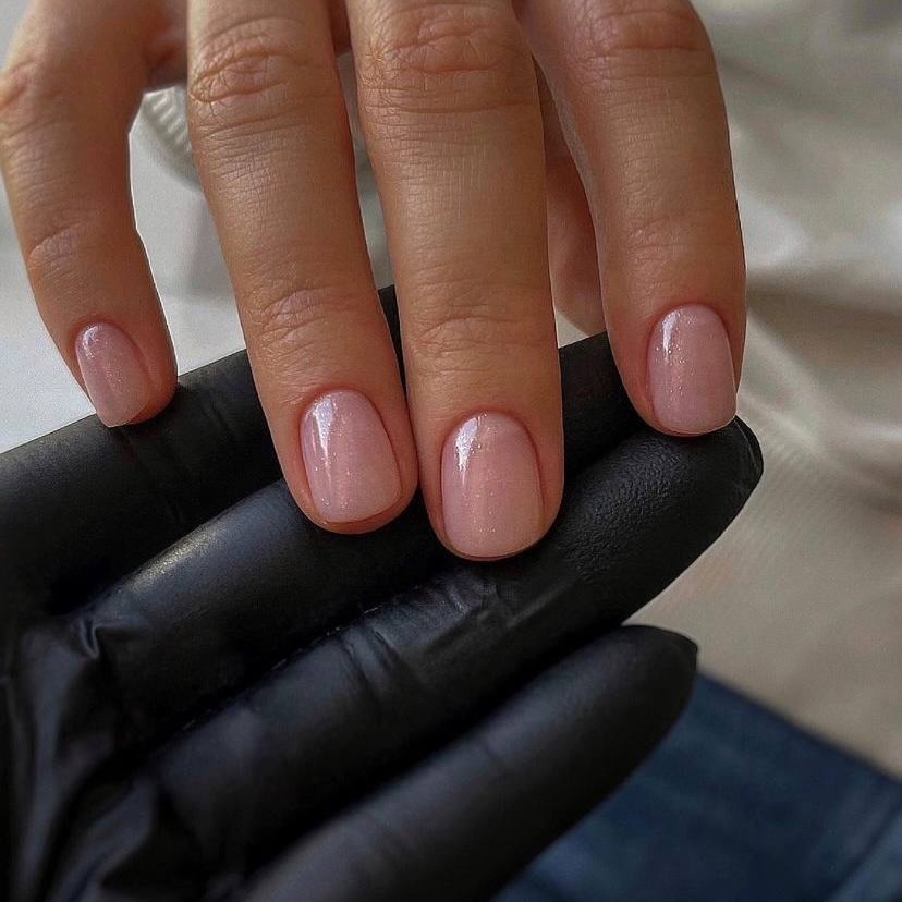 Sheer Pink Shimmer Short Squoval Nails