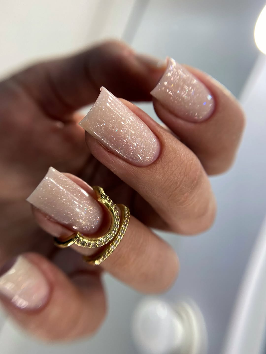 Shimmering Nude Coffin Nails with Milky Base