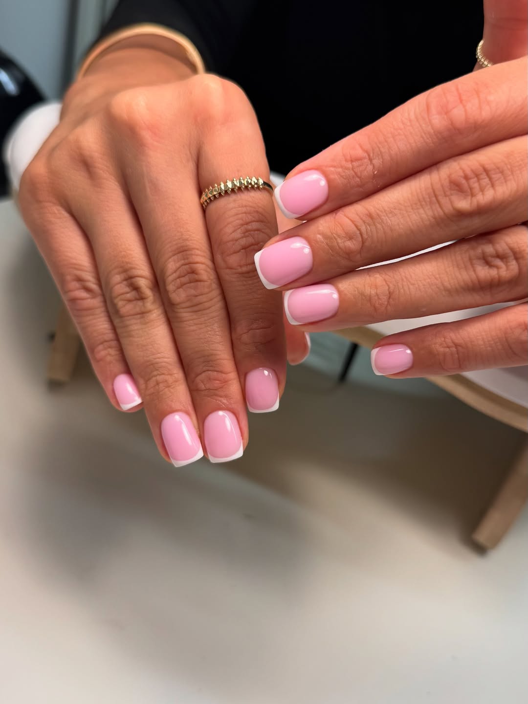 Short Pink French Tips Glossy Gel Nails