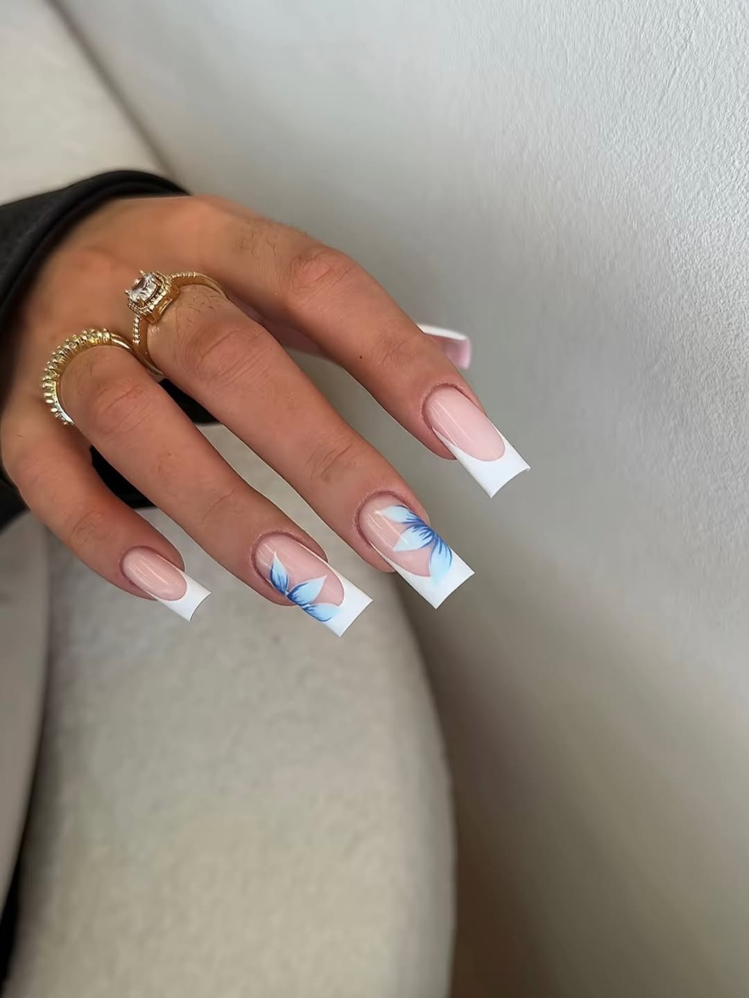Soft Blue Butterfly French Tip Nails