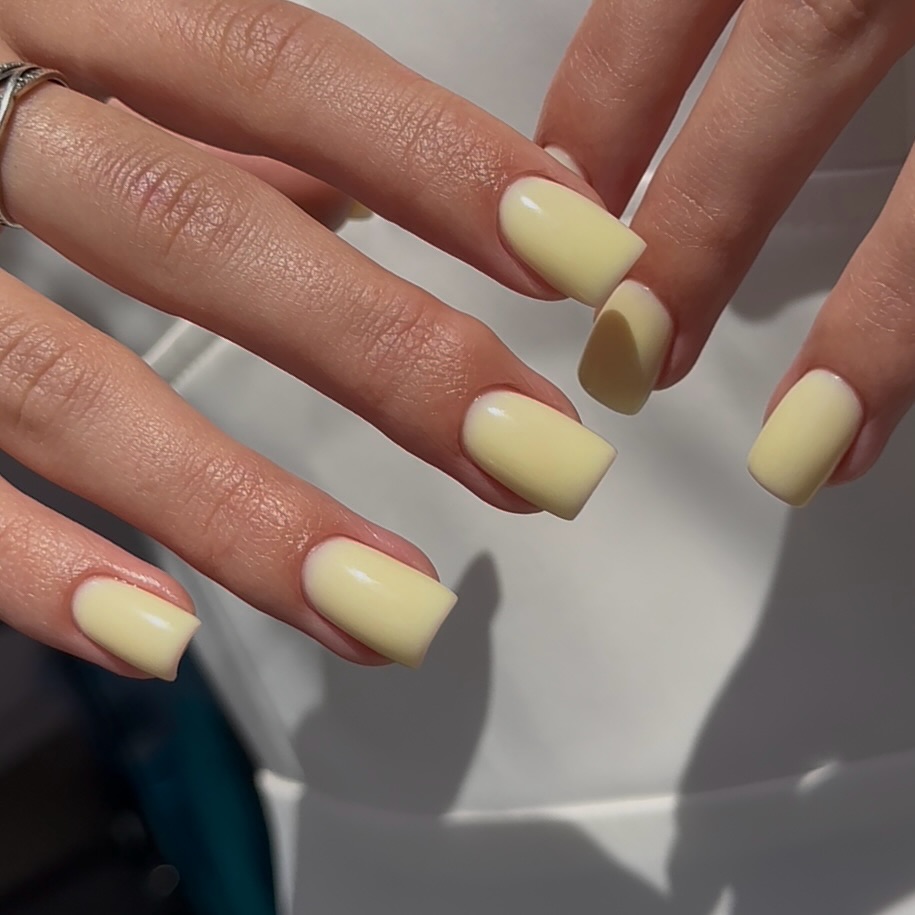 Soft Buttery Yellow Glossy Square Nails