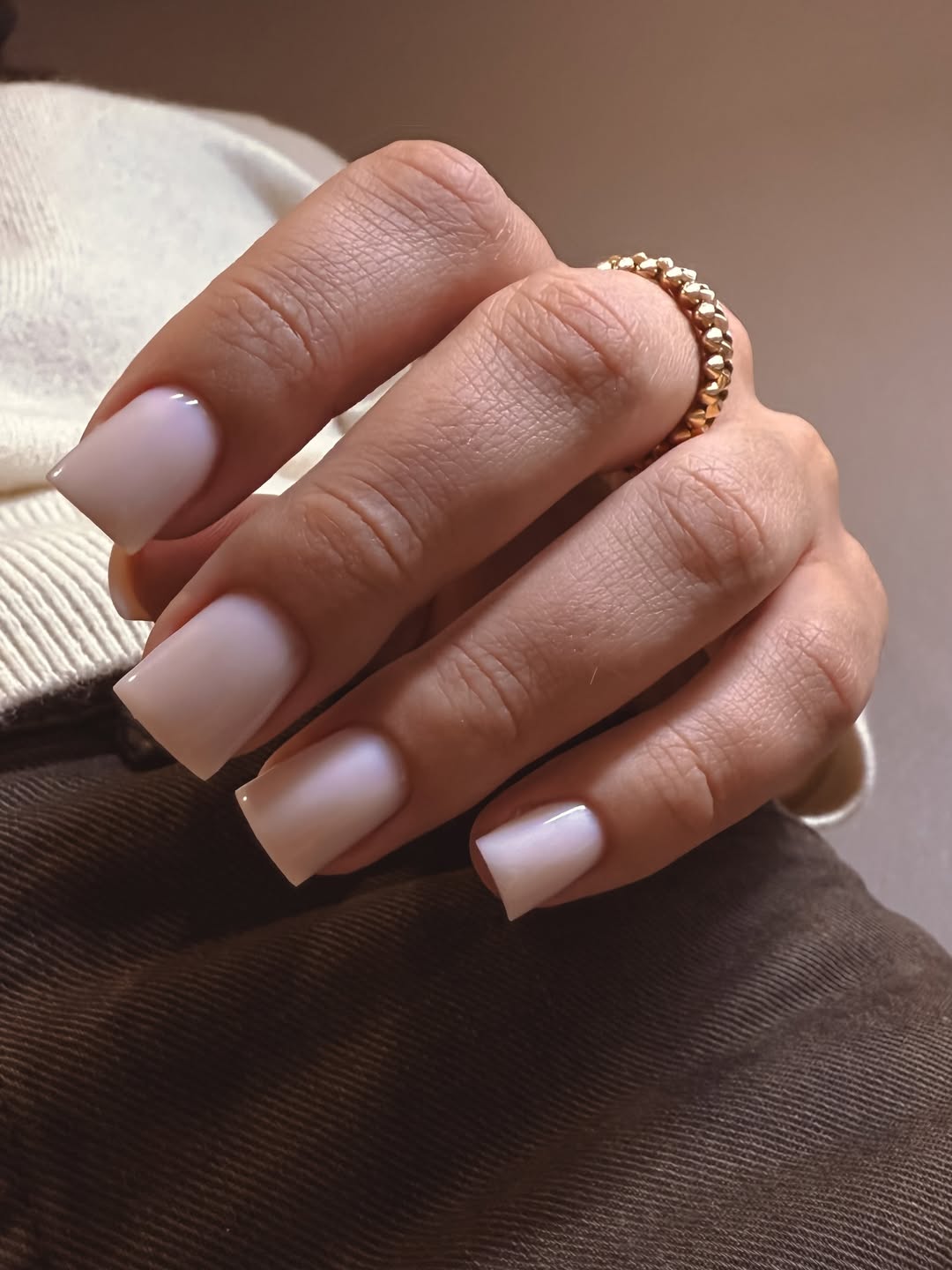 Soft Milky White Medium Square Gel Nails