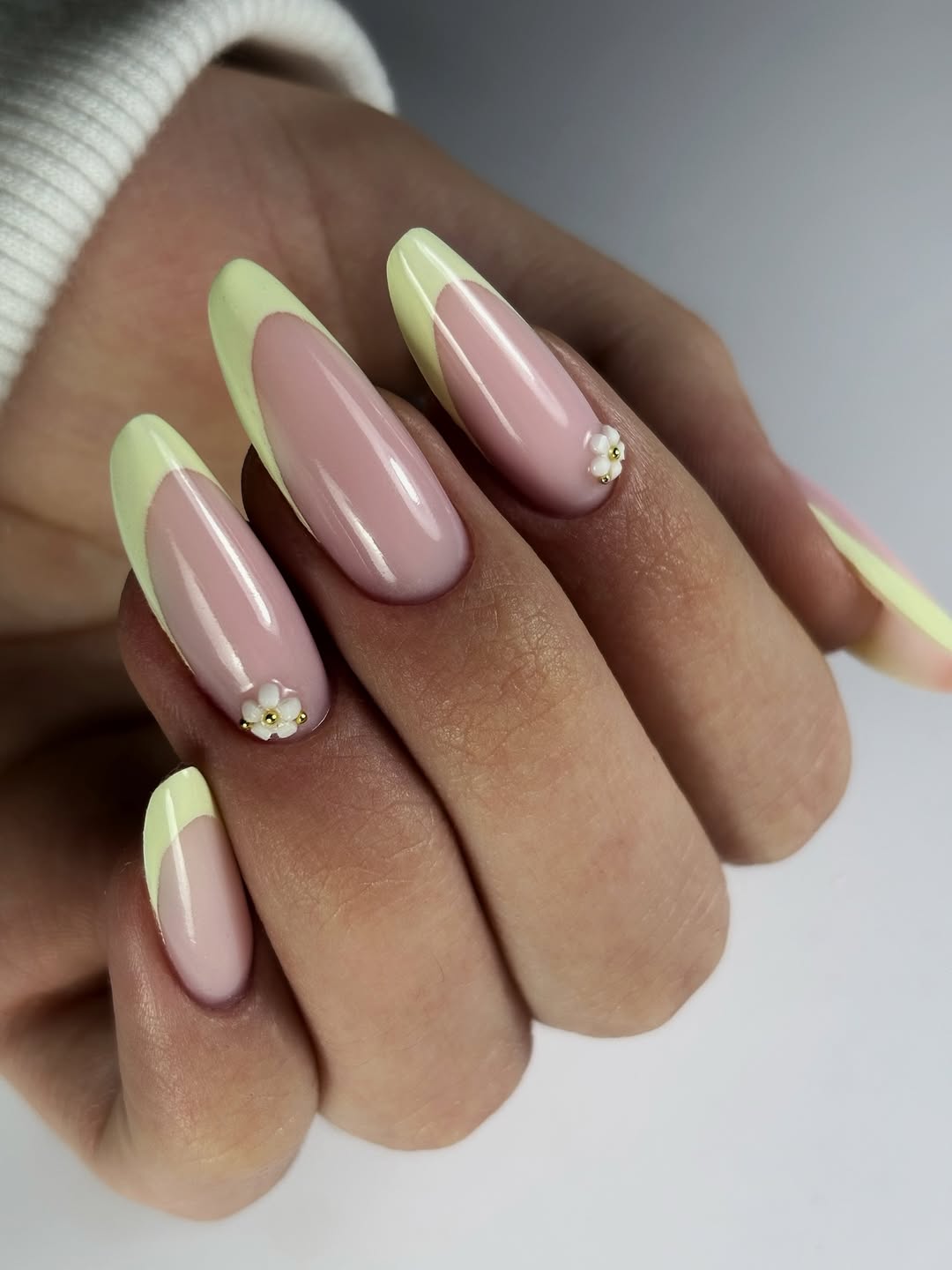 Soft Pastel Yellow French Tip Coffin Nails