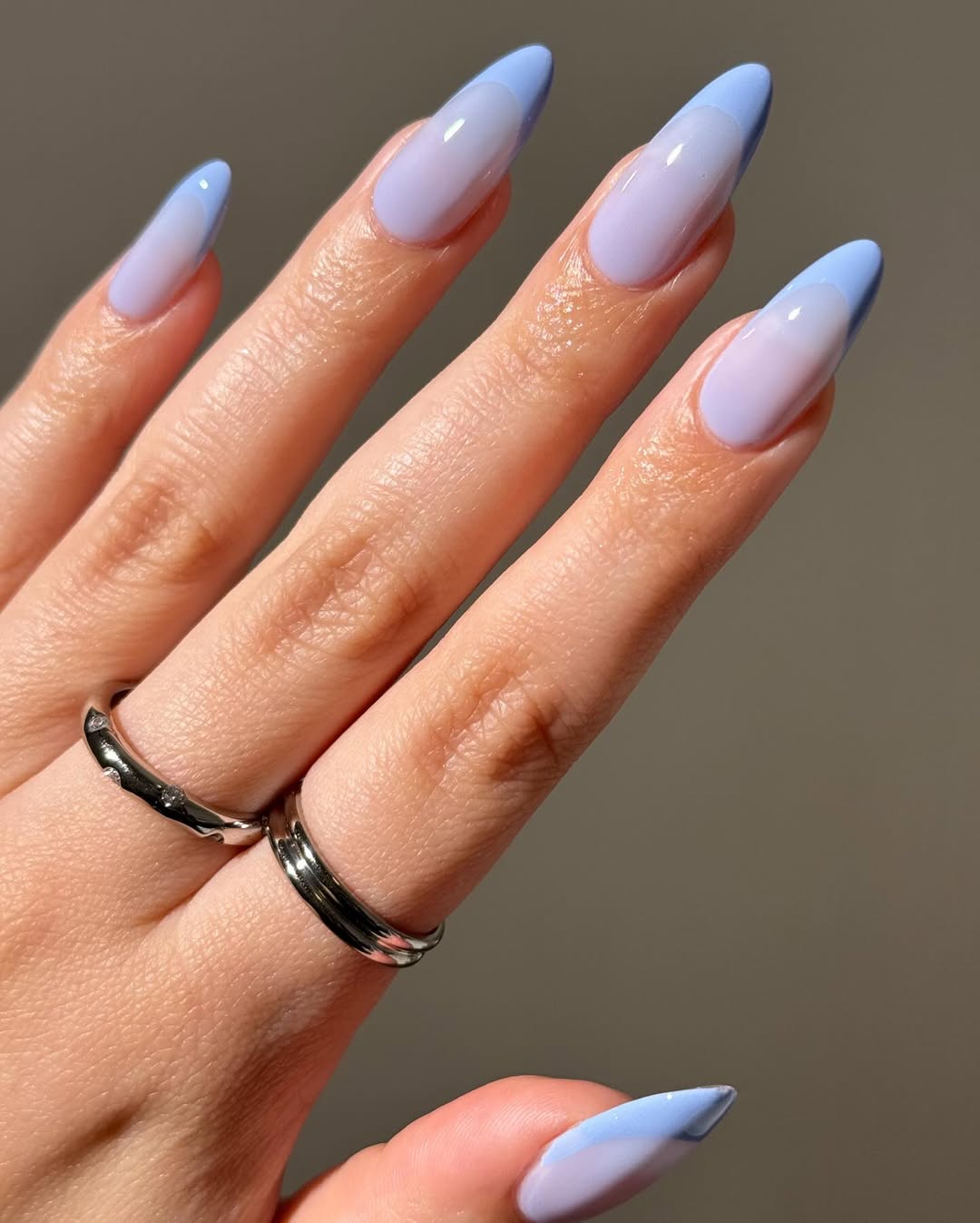 Soft Periwinkle Blue Ombre Almond French Tips