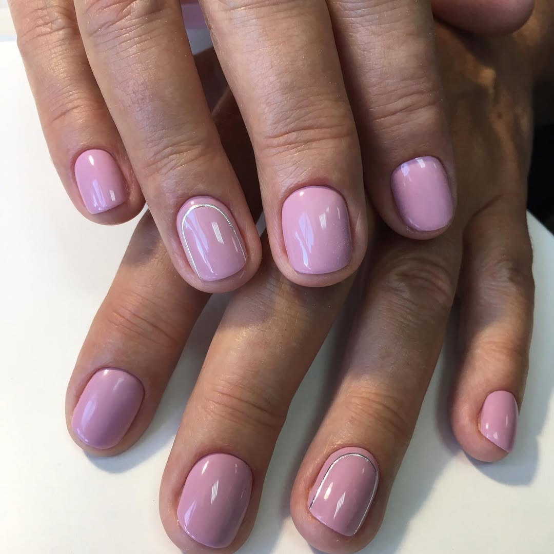 Soft Pink Gel Nails with Silver Micro-French Tips