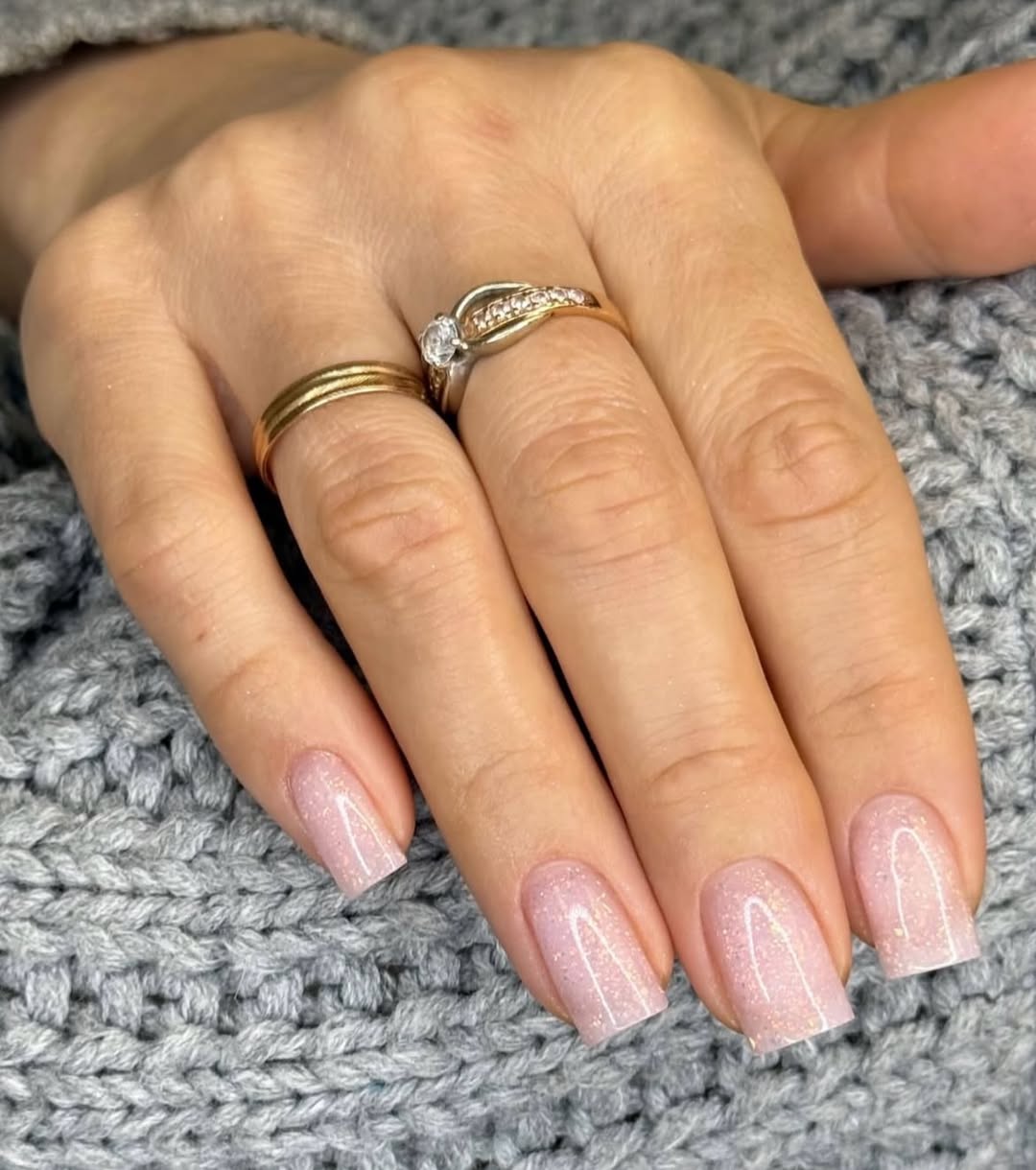 Soft Pink Glitter Glossy Square Nails