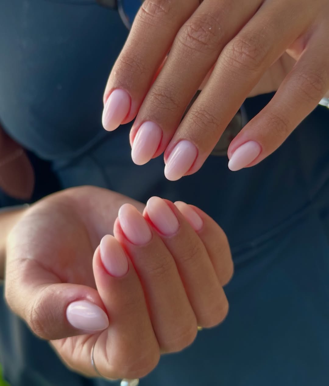 Soft Pink Milky Gel Oval Nails
