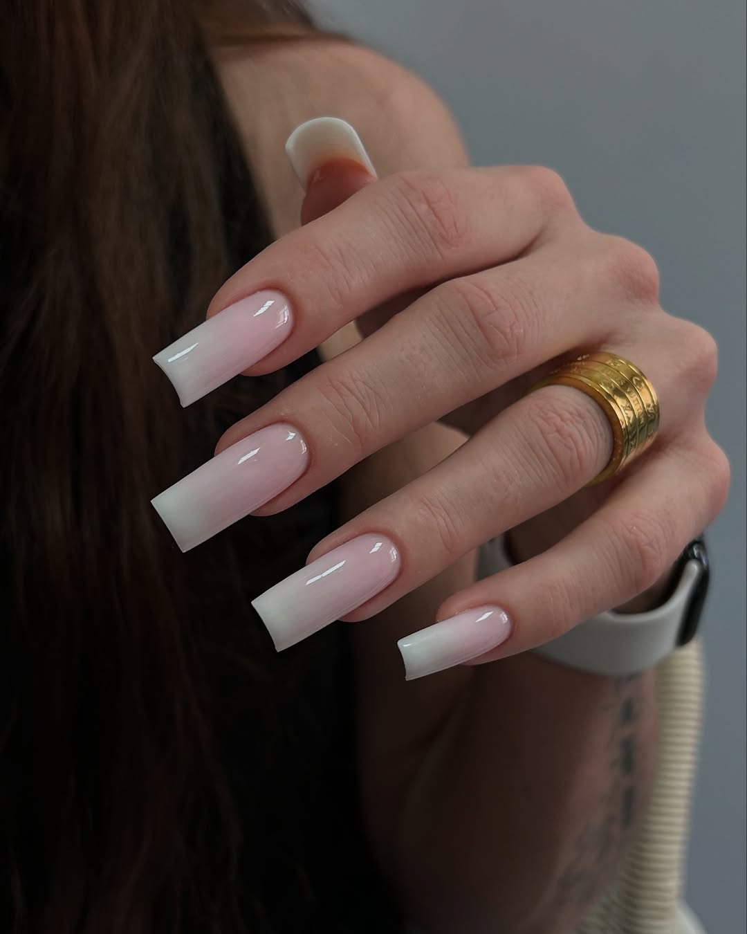 Soft Pink Ombre Glossy Extra Long Square Nails