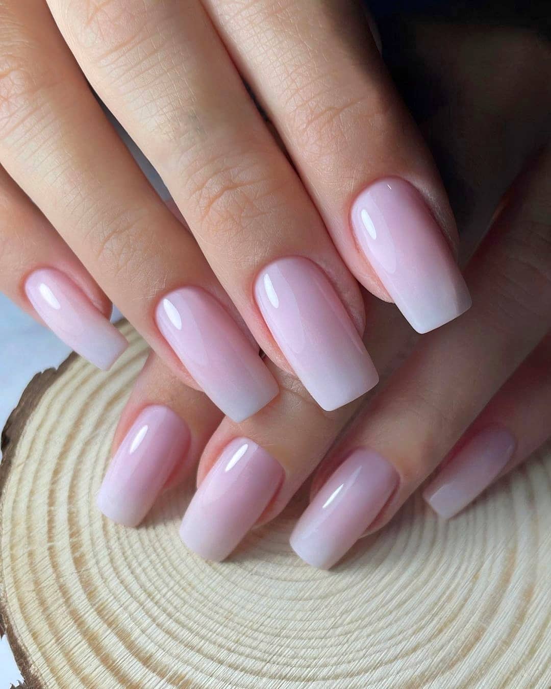 Soft Pink Ombre Glossy Square Nails