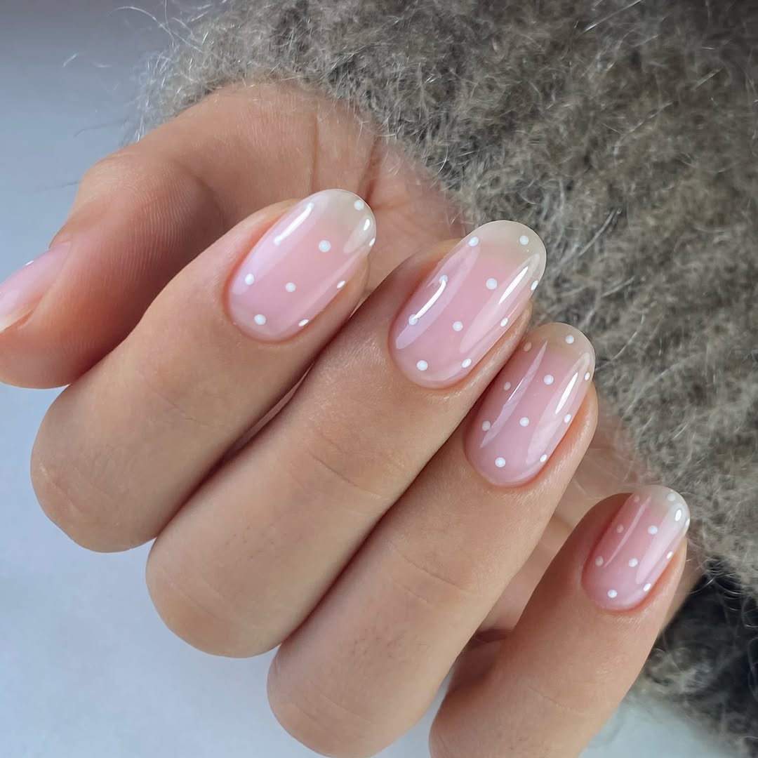 Soft Pink Polka Dot Oval Nails