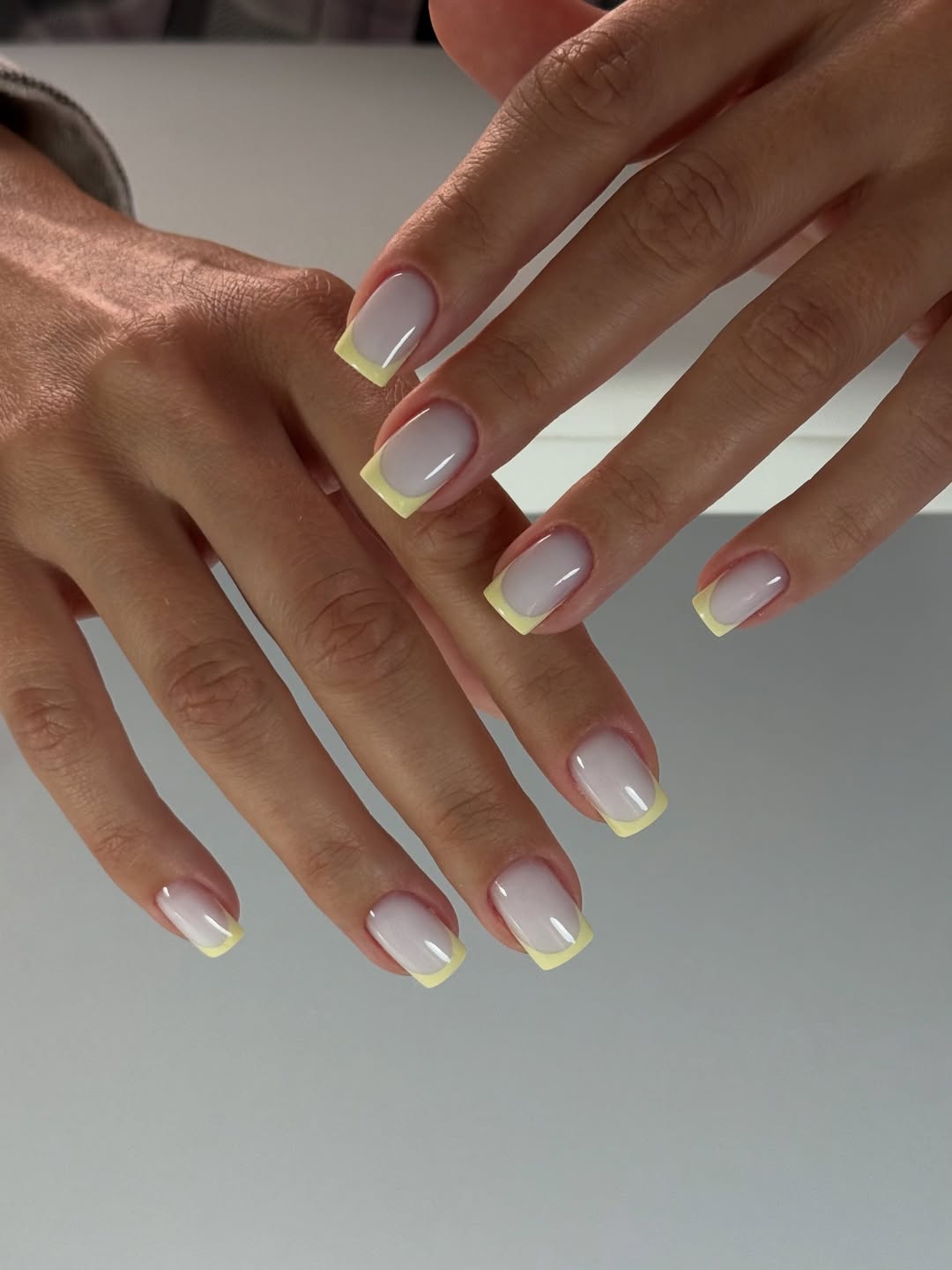 Soft Yellow French Tip Square Nails