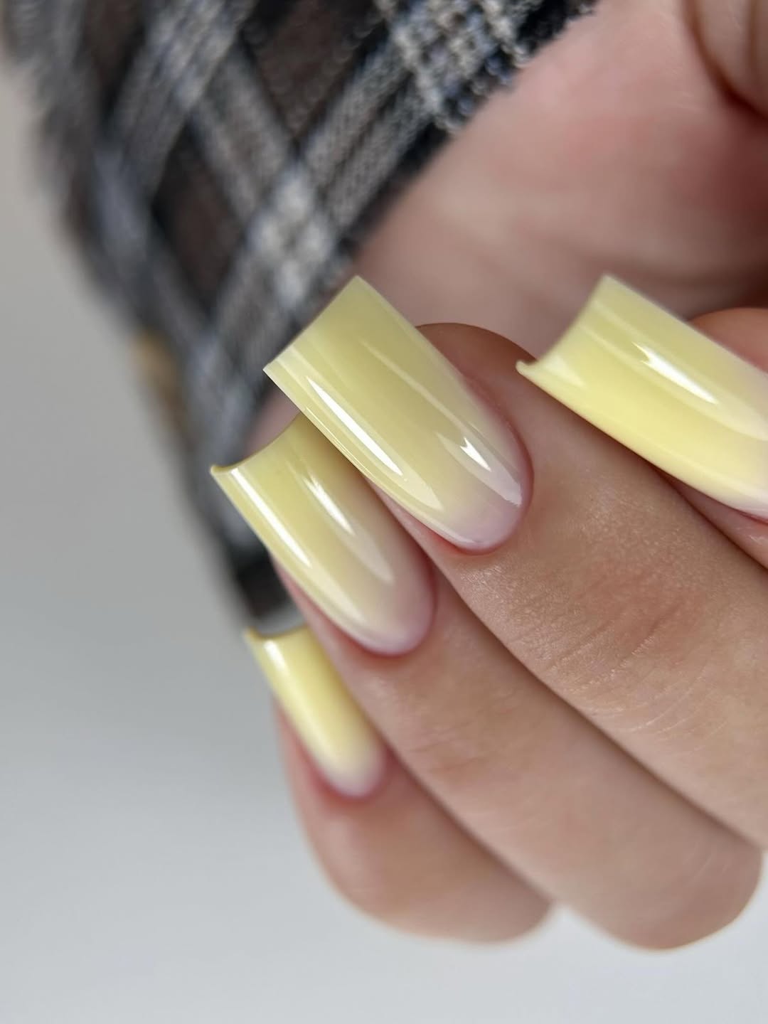 Soft Yellow Ombré Glossy Super Long Square Nails