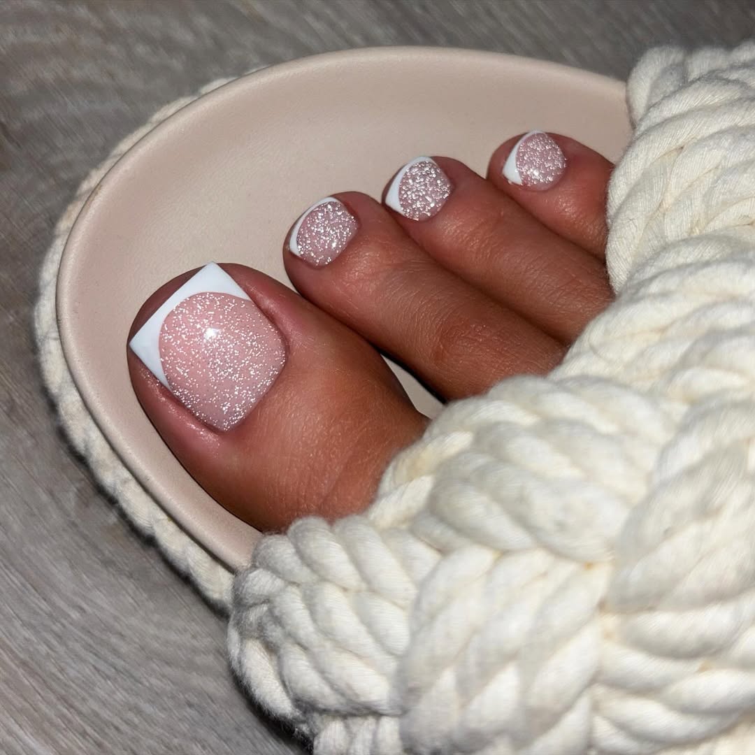 Sparkle French Pedicure Squoval Toes