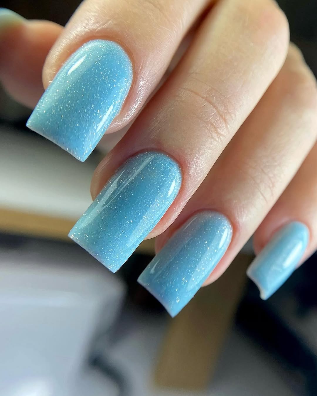 Sparkling Baby Blue Square Acrylic Nails
