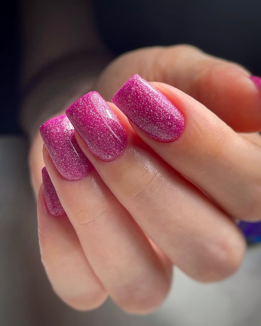 Sparkling Barbie Pink Square Short Nails