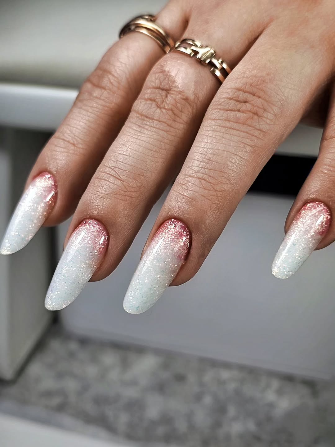Sparkling Red To White Glitter Ombre Coffin