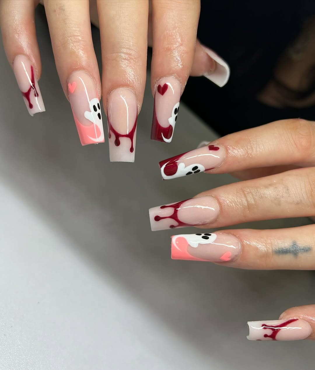 Spooky Cute Ghost Drip Long Coffin Manicure