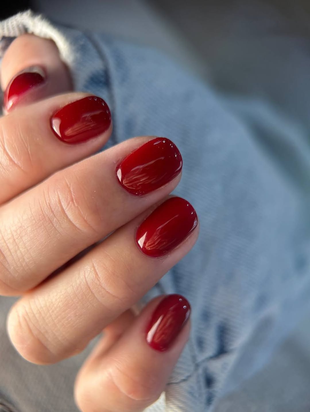 Summer Cherry Red Glossy Short Oval Nails