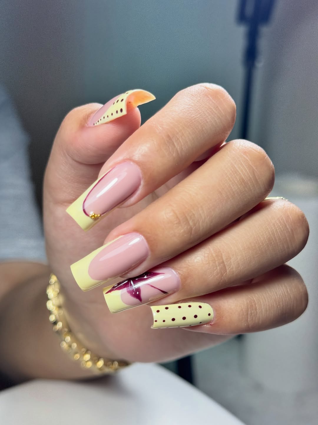 Summer French Tips with Yellow, Red, and Polka Dots