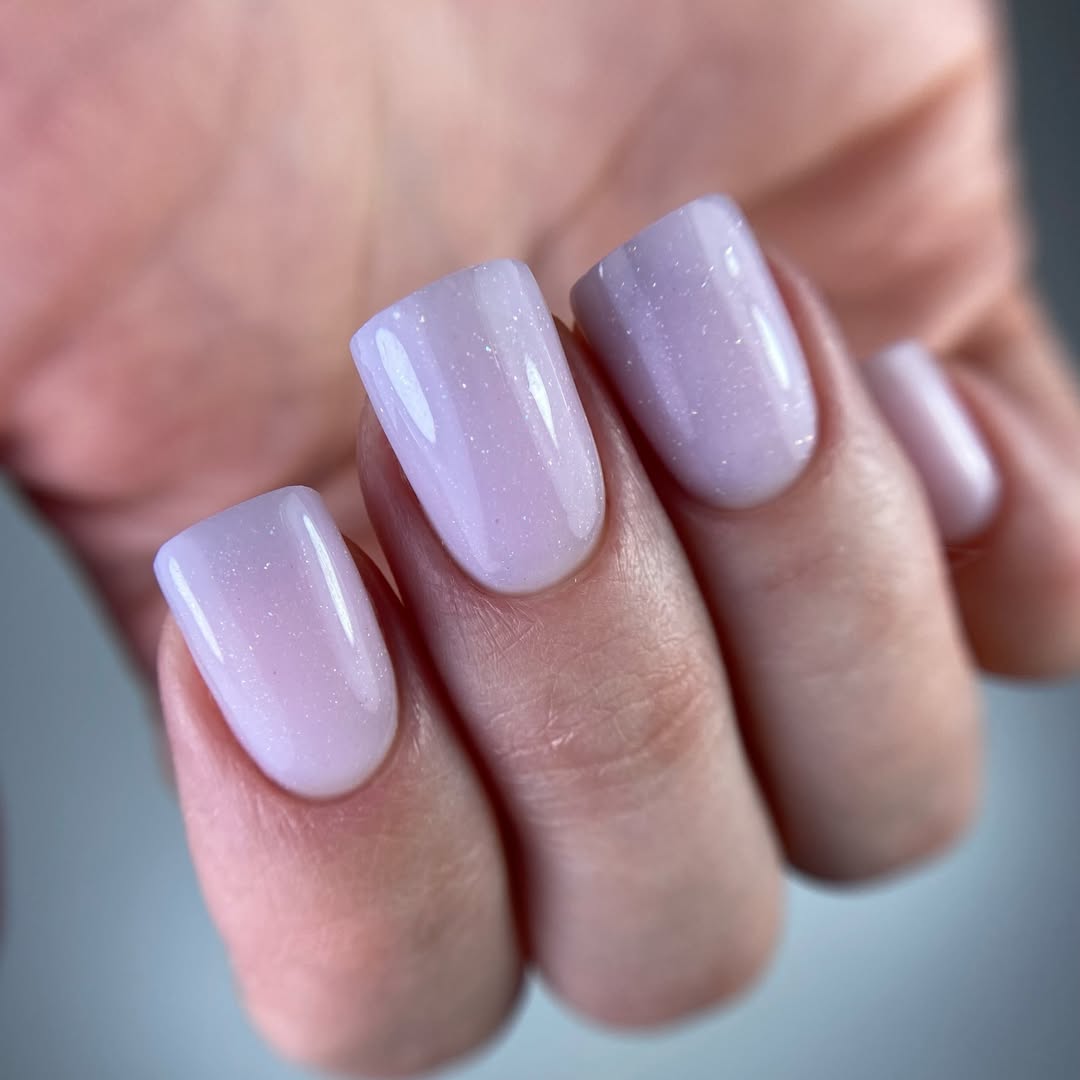 Summer Lilac Milky Shimmer Short Square Nails