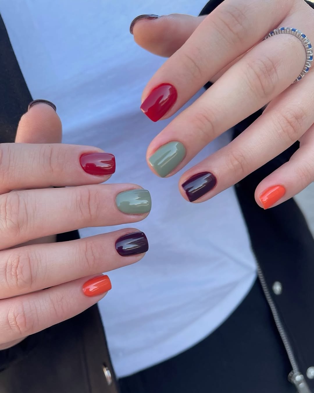 Summer Mismatched Solid Color Glossy Short Squoval Nails