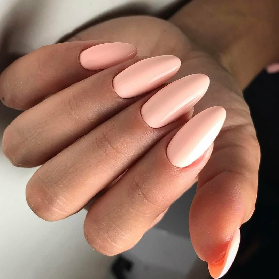 Summer Peach Glossy Long Oval Nails