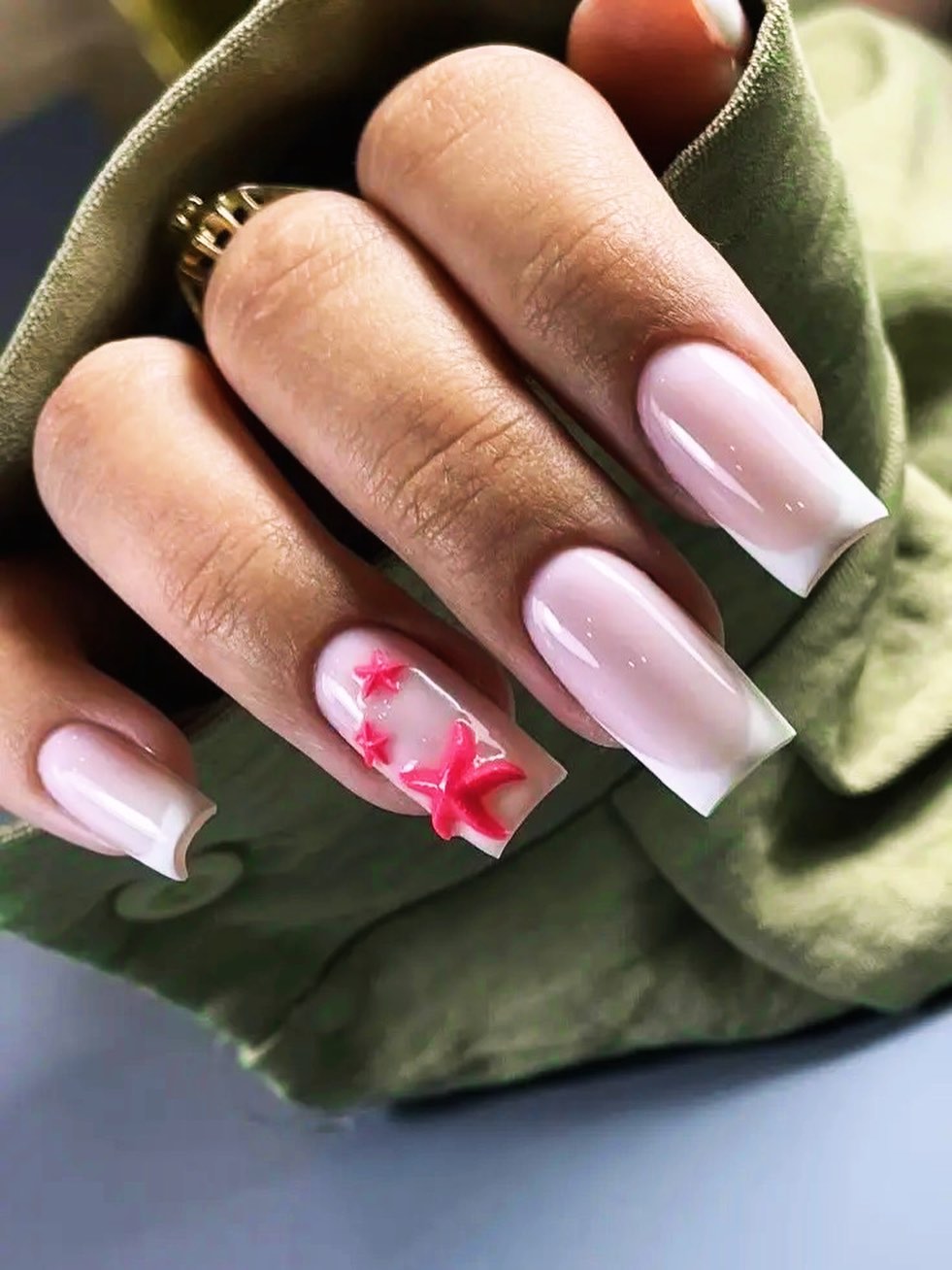 Summer Pink French Tips With 3D Starfish